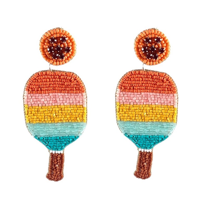 BEADED PICKLEBALL EARRINGS - ORANGE