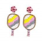BEADED PICKLEBALL EARRINGS - PINK