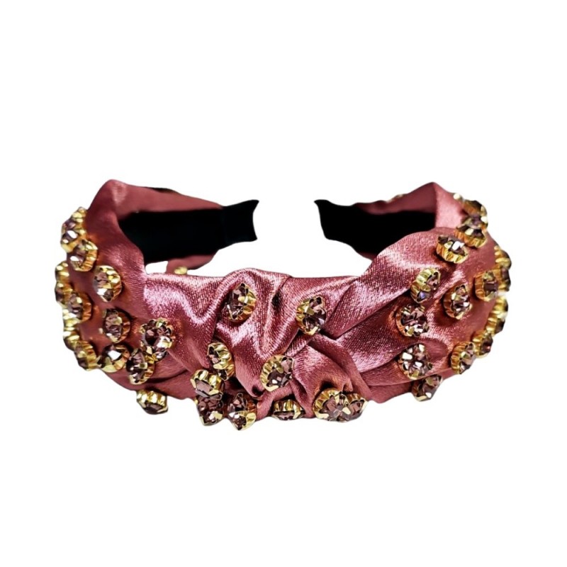 MATCHING GEM & SILK KNOT HEADBAND - PINK