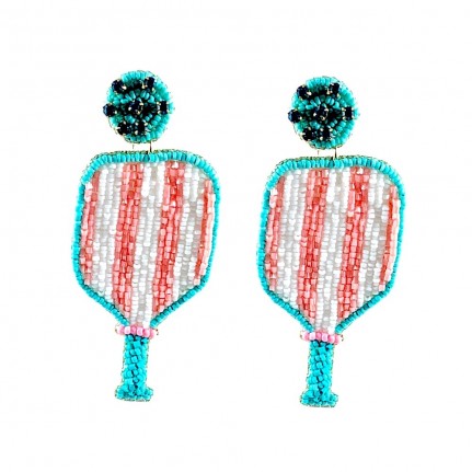 BEADED PICKLEBALL EARRINGS - TURQUOISE