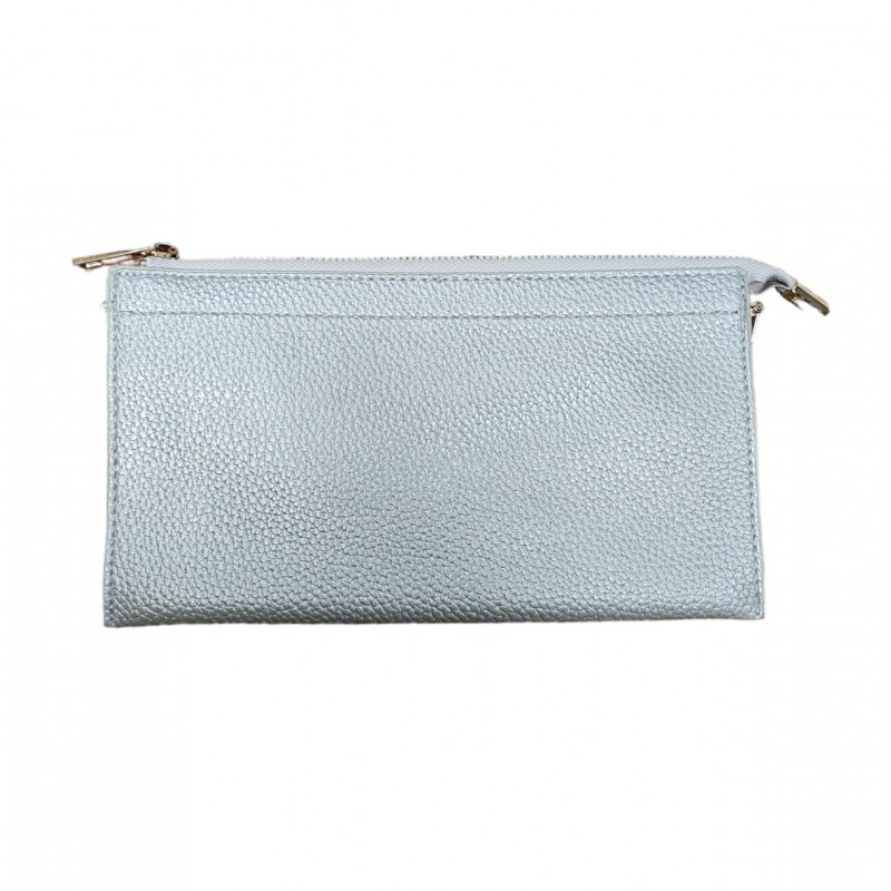 TEXTURED VEGAN LEATHER CLUTCH/CROSSBODY - SILVER