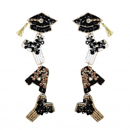 GRADUATION "YAY" STATEMENT EARRINGS - BLACK & GOLD MIX
