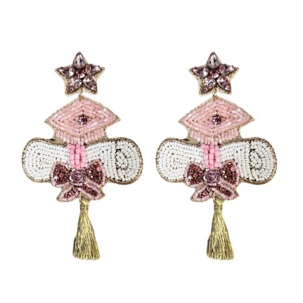 GRADUATION STATEMENT EARRINGS - PINK & GOLD MIX
