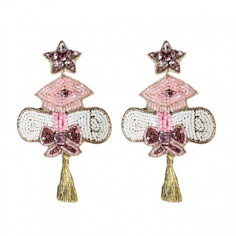 GRADUATION STATEMENT EARRINGS - PINK & GOLD MIX