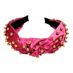 SILK & GOLD BEADED KNOT HEADBAND - HOT PINK