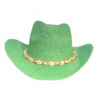 STRAW COWBOY HAT WITH SHELL BAND - GREEN