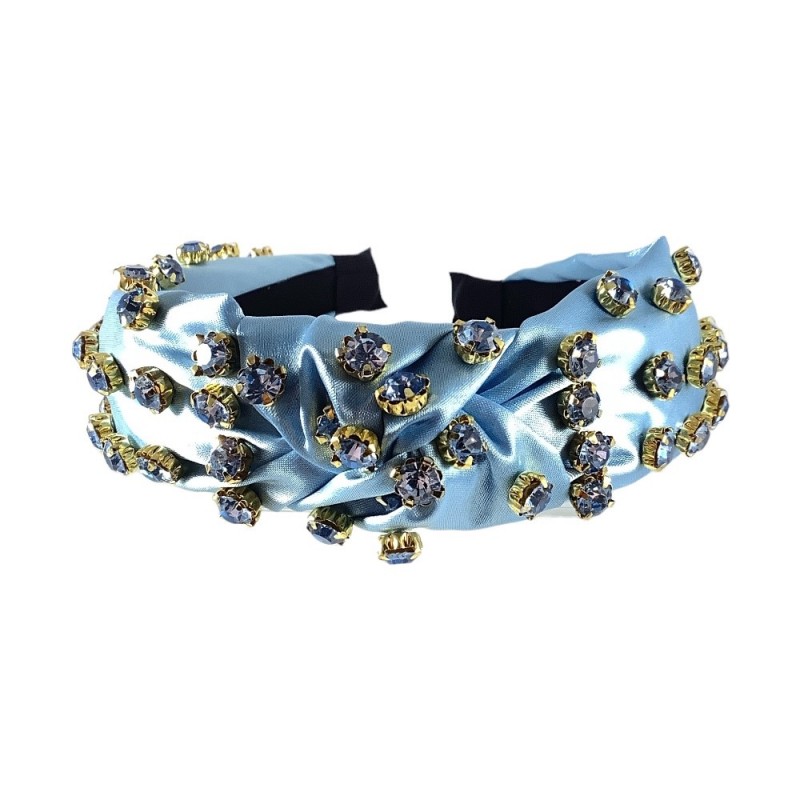 MATCHING GEM & SILK KNOT HEADBAND - LIGHT BLUE