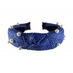 STRAW KNOT PEARL HEADBAND - BLUE