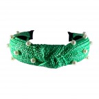 STRAW KNOT PEARL HEADBAND - GREEN