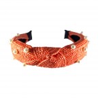 STRAW KNOT PEARL HEADBAND - ORANGE