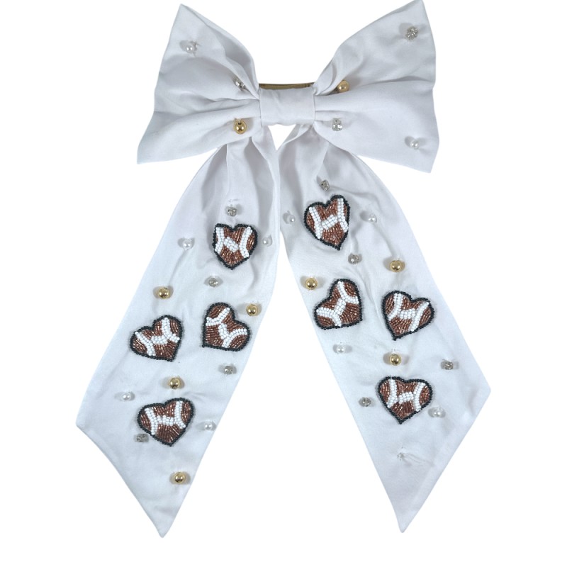 FOOTBALL HEARTS BOW - WHITE 