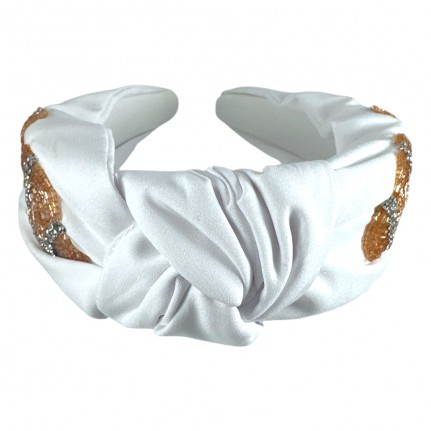 SEED BEAD FOOTBALL KNOT HEADBAND - WHITE 