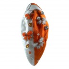 GEM & SEED BEAD KNOT HEADBAND - ORANGE & WHITE 