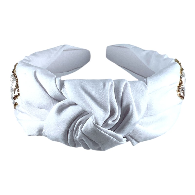 SEASHELL SEED BEAD KNOT HEADBAND - WHITE  