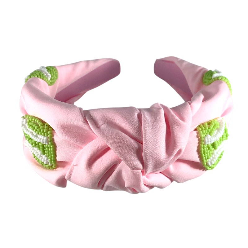 SEED BEAD TENNIS BALL KNOT HEADBAND - PINK 
