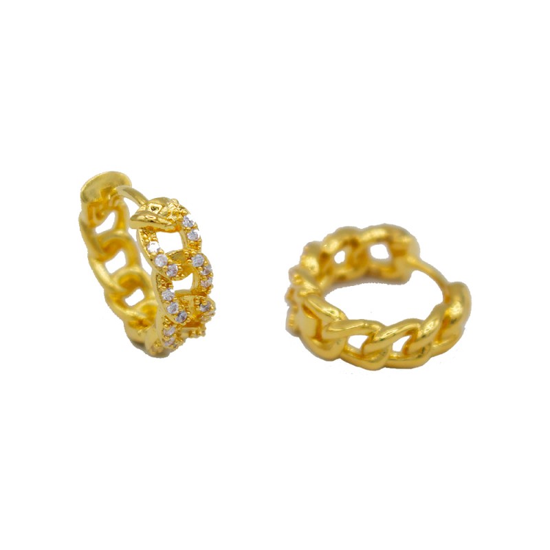 MINI CHAIN LINK HUGGIE EARRINGS GOLD
