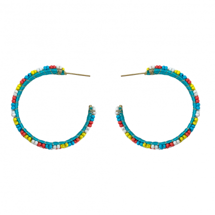 SEED BEAD FLOWER HOOPS - BLUE 