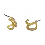 MINI STUD DOUBLE HOOP PAVE EARRINGS - GOLD
