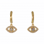 EVIL EYE HUGGIE EARRINGS - GOLD & RHINESTONE 
