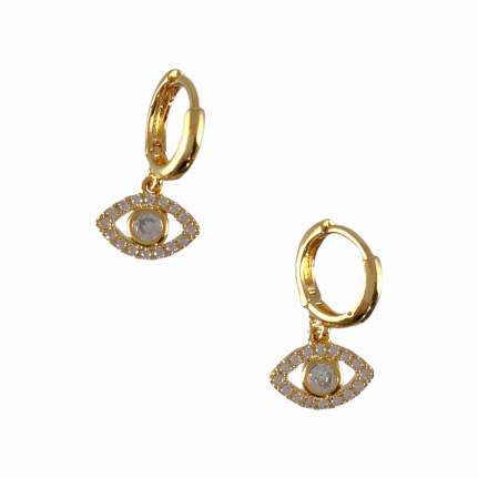 EVIL EYE HUGGIE EARRINGS - GOLD & RHINESTONE 