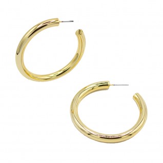 ROUND 5 MM THICKNESS GOLD DIPPED HOOP EARRINGS - GOLD
