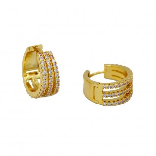 MINI TRIPLE PAVE HUGGIE EARRINGS - GOLD
