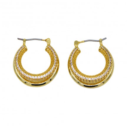 MINI ROUND PINCATCH DOUBLE HOOP EARRINGS - GOLD