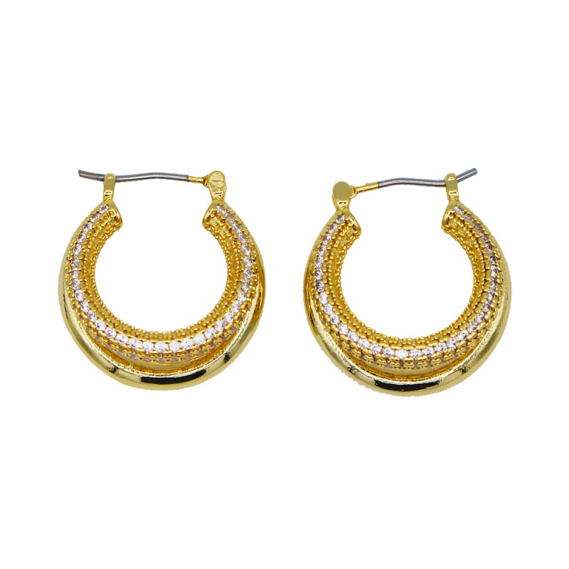 MINI ROUND PINCATCH DOUBLE HOOP EARRINGS - GOLD