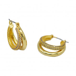 MINI ROUND PINCATCH DOUBLE HOOP EARRINGS - GOLD