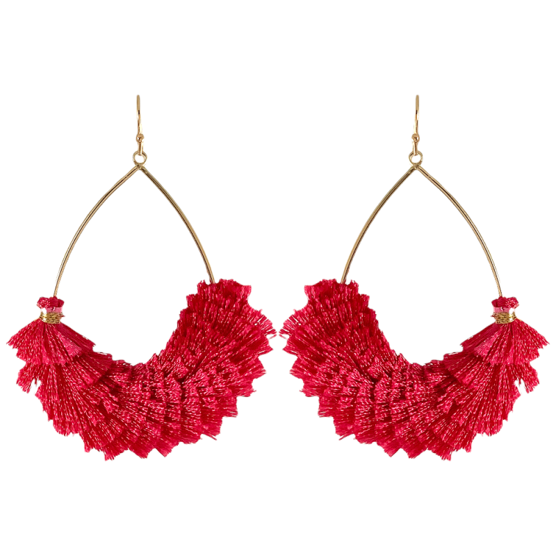 HOT PINK TEARDROP HOOPS - SILK FRINGE