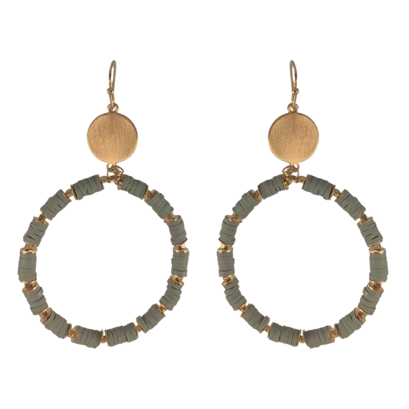 HEISHI BEAD & METAL HOOPS - GREY