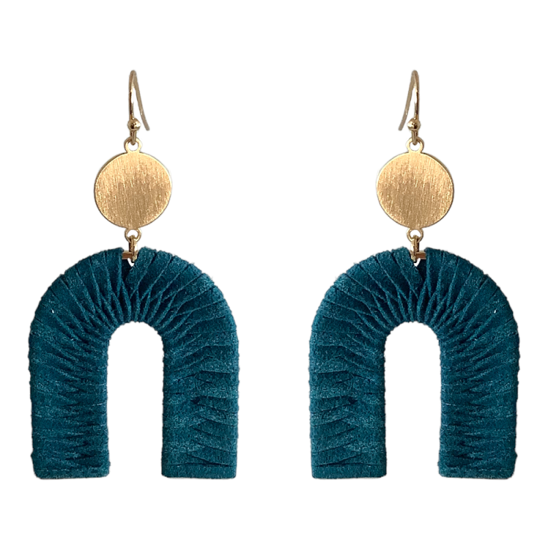 U-SHAPE SUEDE WRAPPED DROP & DANGLE EARRINGS - TEAL