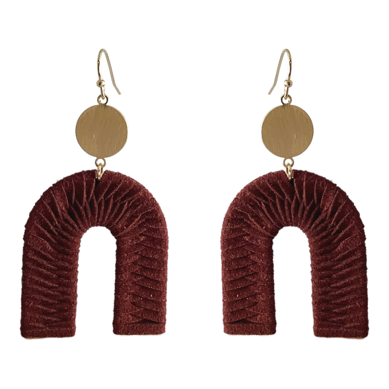 U-SHAPE SUEDE WRAPPED DROP & DANGLE EARRINGS - BURGUNDY