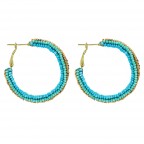 WRAPPED SEED BEAD HOOP EARRINGS - TURQUOISE