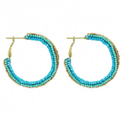 WRAPPED SEED BEAD HOOP EARRINGS - TURQUOISE