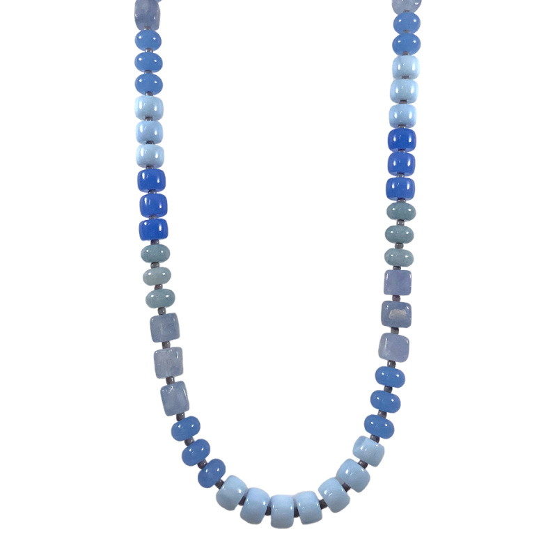 BEADED DYED COLOR BLOCK NECKLACE - BLUE OPTION 1  
