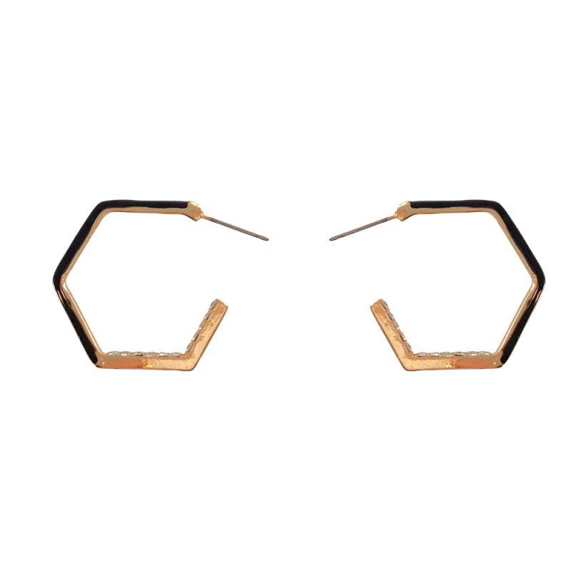 HALF CRYSTAL ENAMEL GEOMETRIC HOOP - BLACK