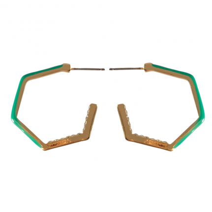 HALF CRYSTAL ENAMEL GEOMETRIC HOOP - TURQUOISE