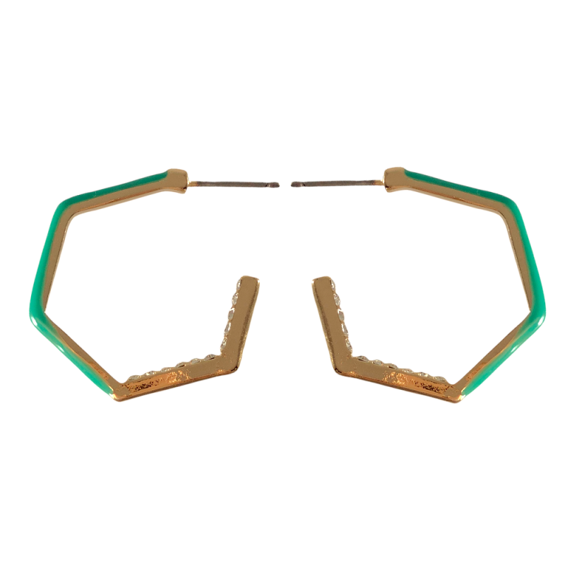HALF CRYSTAL ENAMEL GEOMETRIC HOOP - TURQUOISE
