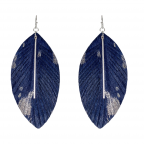 LEATHER FEATHER FRINGE & FAUX FUR MARQUISE EARRINGS - NAVY & SILVER