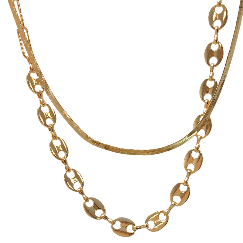 LAYERED LINK DESIGNER INSPIRED CHAIN & SNAKE CHAIN NECKLACE - GOLD