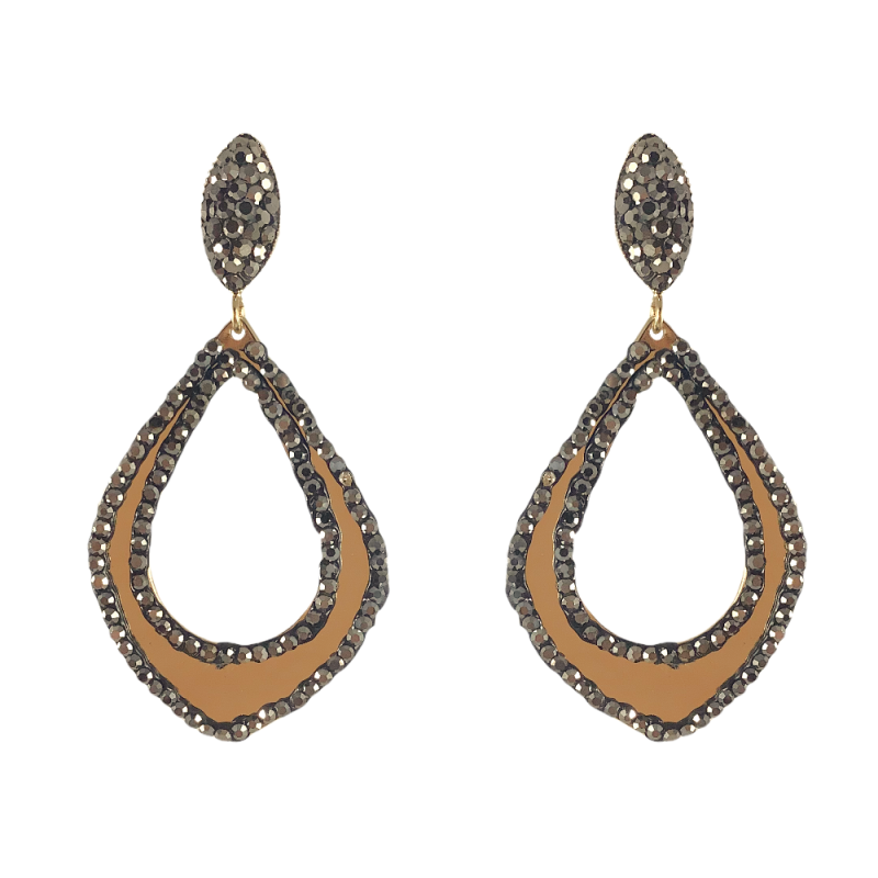 HEMATITE MARQUIS CRYSTAL HOOPS - GOLD