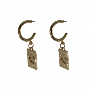 MINI HOOPS WITH CRESCENT & STAR RECTANGLE - GOLD 