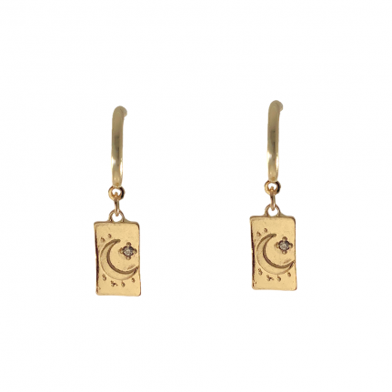 MINI HOOPS WITH CRESCENT & STAR RECTANGLE - GOLD 