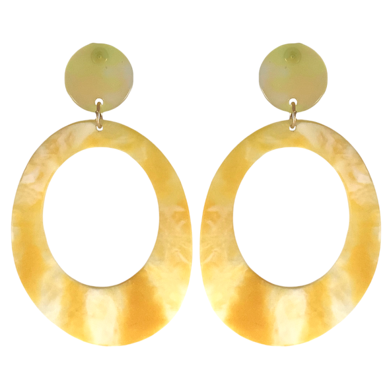 ACRYLIC TIE DYE HOOP EARRINGS - YELLOW