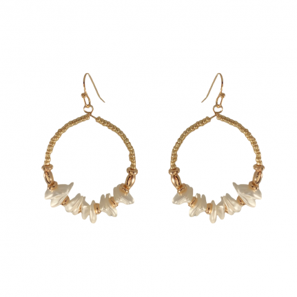 PEARL HALF BEADED HOOP EARRINGS - GOLD