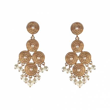 PEARL TEXTURED CHANDELIER EARRINGS - GOLD