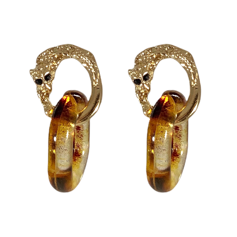 ACRYLIC & METAL LEOPARD MINI HOOPS - TORTOISE SHELL