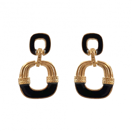 ENAMEL TEXTURED BUCKLE HOOP EARRINGS - BLACK
