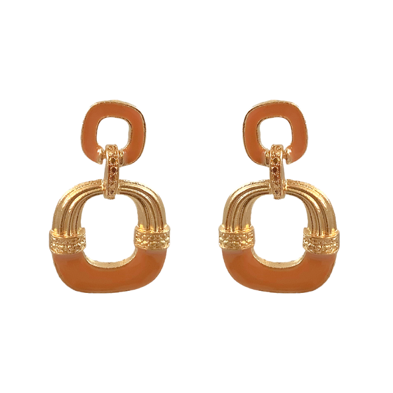 ENAMEL TEXTURED BUCKLE HOOP EARRINGS - ORANGE